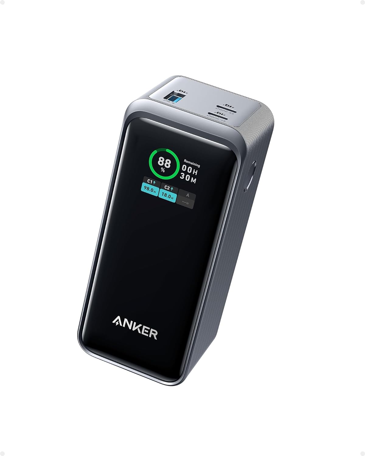 Anker Prime Power Bank, 20,000mAh Portable Charger with 200W Output, Smart Digital Display, 2 USB-C and 1 USB-A Port