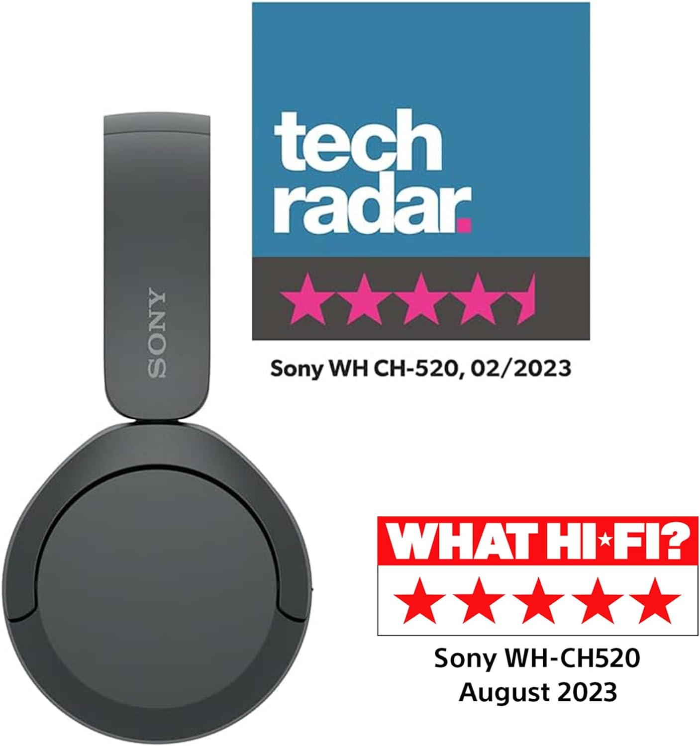 Sony WH-CH520 Wireless Bluetooth Headphones - 50 Hours Battery Life with Quick Charge, Black