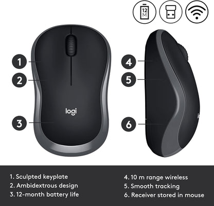 Logitech M185 Wireless Mouse, 2.4GHz with USB