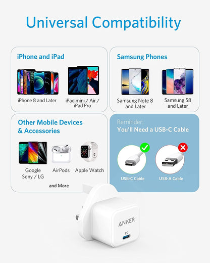 USB C Plug, Anker 20W USB C Charger - Fast Charging PowerPort III Cube Charger