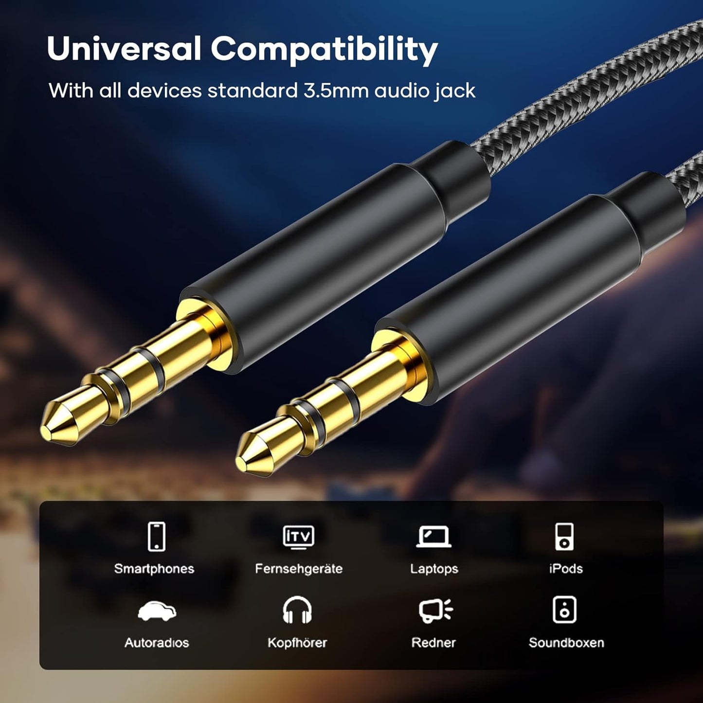 Gulemfy Aux Cable 3.5mm, Audio Cable Jack Cable Stereo Audio Cable Jack to Jack, Nylon Braided Metal Connector Compatible with All Devices