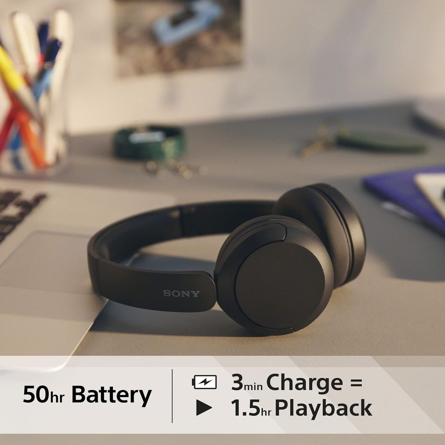 Sony WH-CH520 Wireless Bluetooth Headphones - 50 Hours Battery Life with Quick Charge, Black