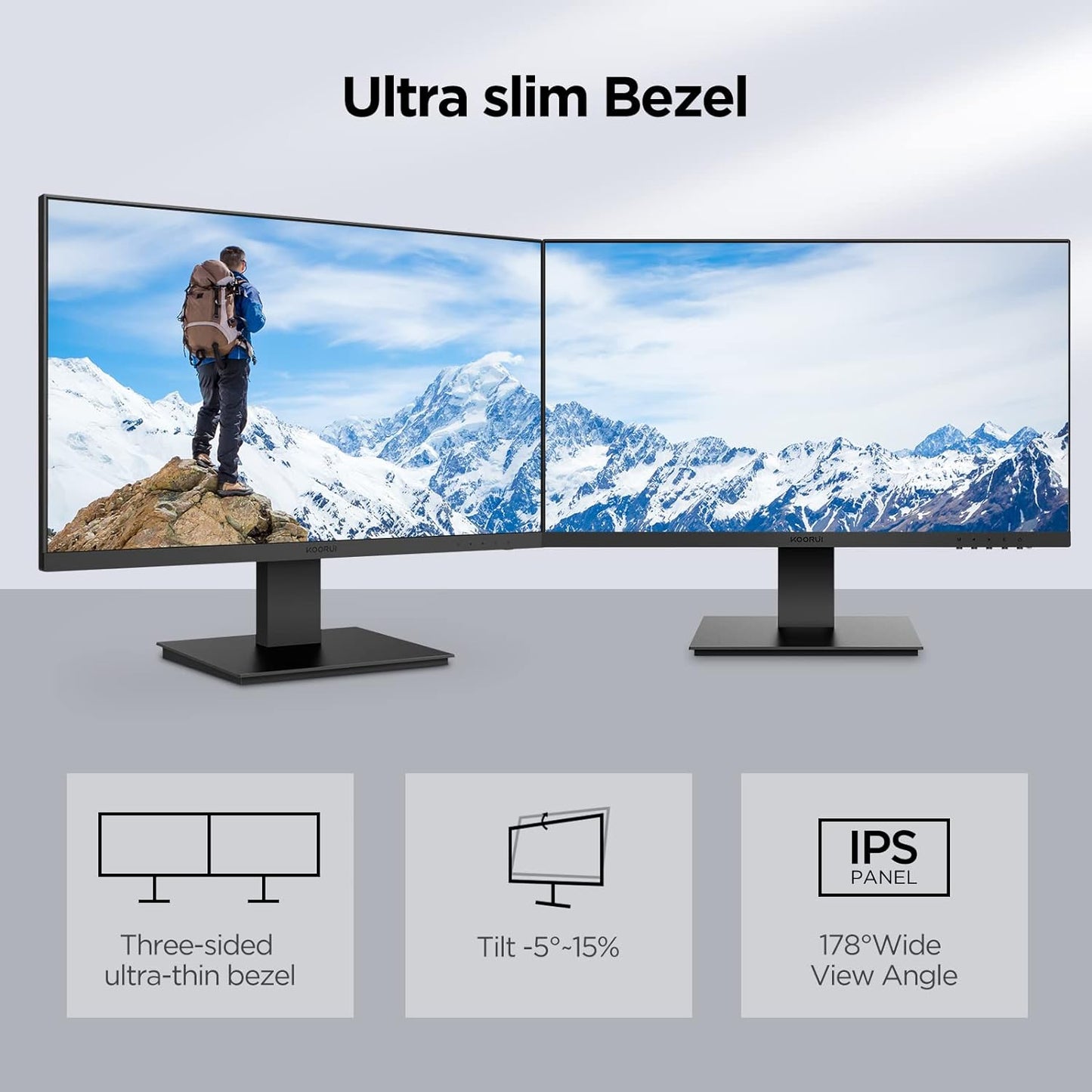 KOORUI 24 Inch FHD Monitor, IPS Computer Monitors, 75Hz, 5ms, 16:9 Full HD (1920 x 1080), VESA Mountable, HDMI/VGA, Low Blue Light, 99% SRGB