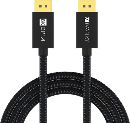 iVANKY VESA Certified DisplayPort Cable 1.4,iVANKY 8K DP Cable 2M,[8K-60hz,4K-144hz,2K-165Hz],HBR3 Support 32.4Gbps,HDCP 2.2,Gold-Plated 8K Display Port Cable