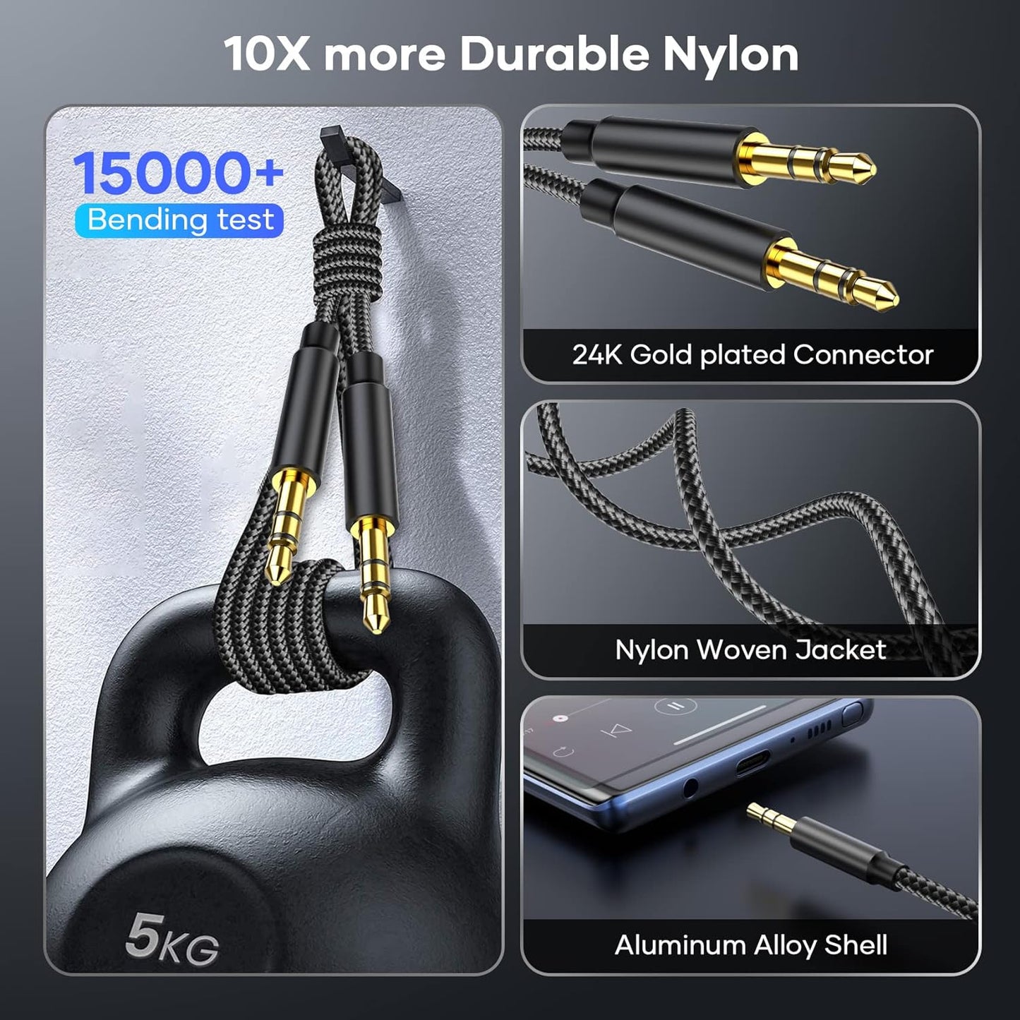 Gulemfy Aux Cable 3.5mm, Audio Cable Jack Cable Stereo Audio Cable Jack to Jack, Nylon Braided Metal Connector Compatible with All Devices